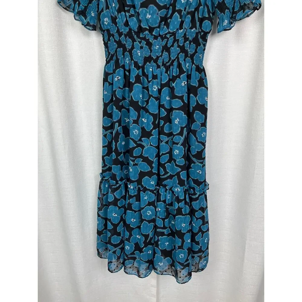 Kate Spade Blue Whimsical Floral Blaire Midi Dress Sz.L